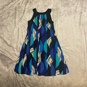 Women Dress in Blue and Teal Leaf Pattern